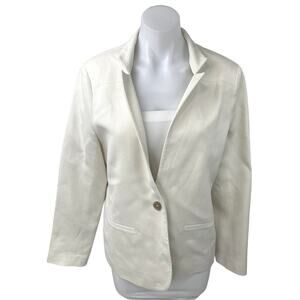 Jenni Kayne Women's White Linen One Button Collar Boy Blazer Coat Jacket Size XL
